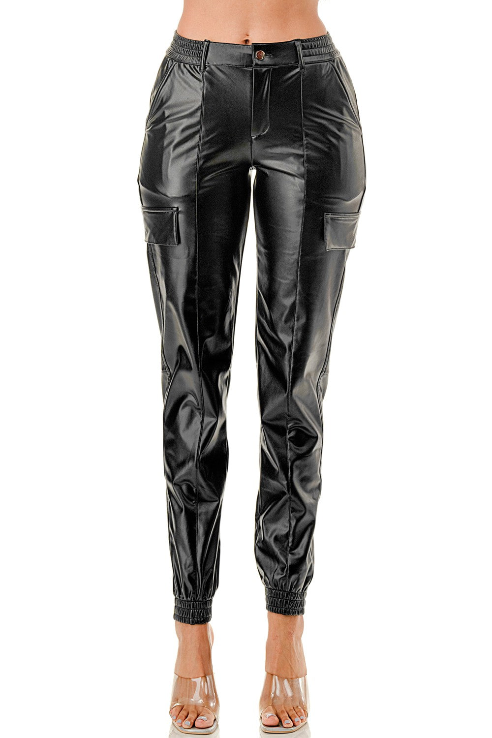 Kimmi Faux Leather Cargo Joggers