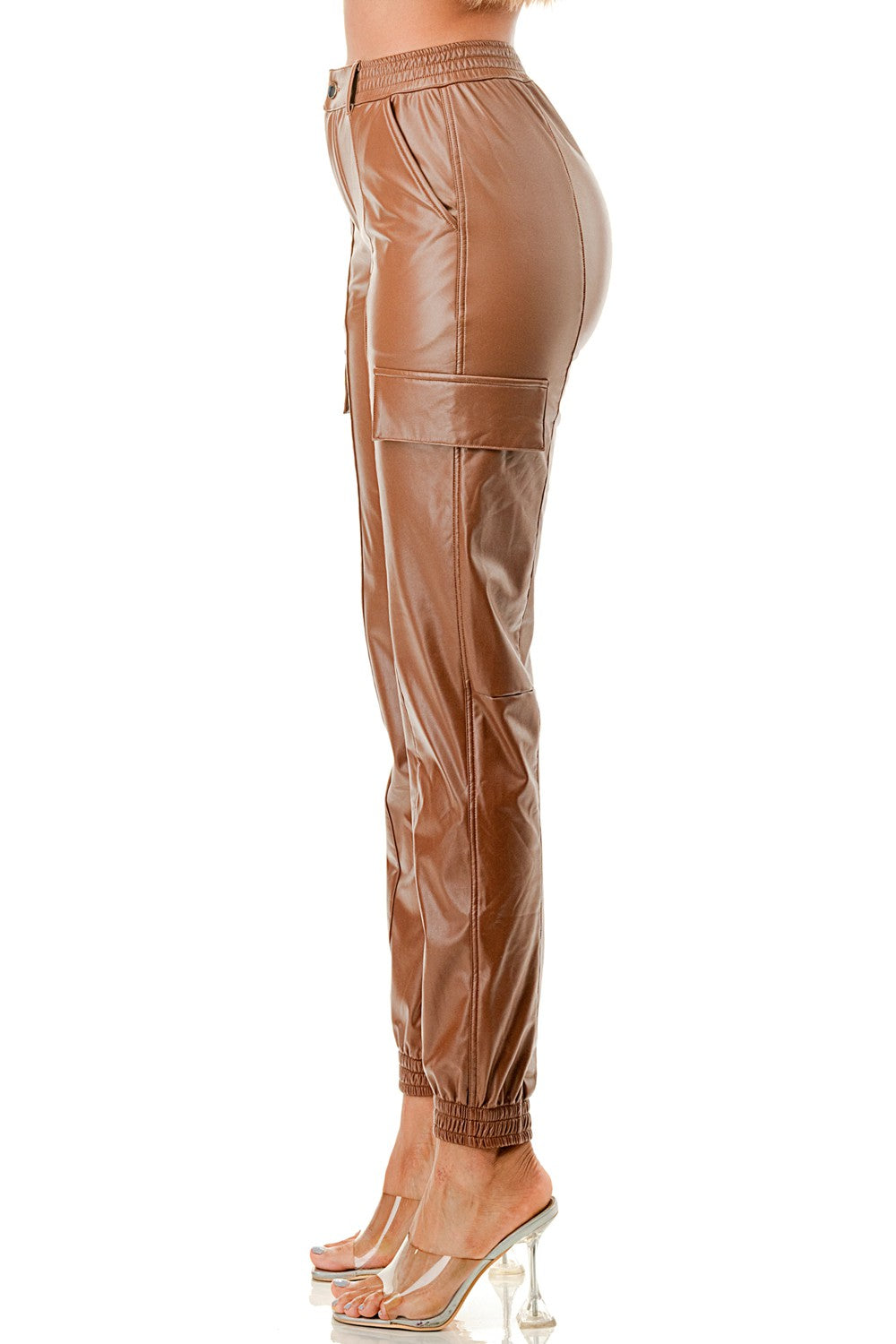 Kimmi Faux Leather Cargo Joggers