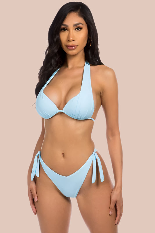 Beverly Halter Neck V Front Two Piece Bikini Set