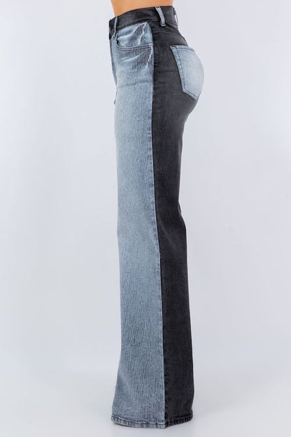Split Personality Two Tone High Waisted Wide Leg Jeans