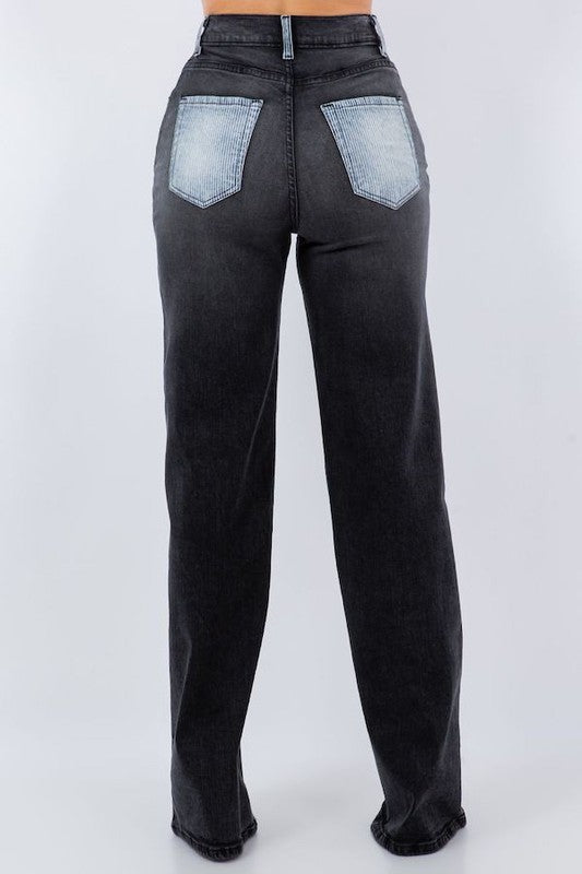 Split Personality Two Tone High Waisted Wide Leg Jeans