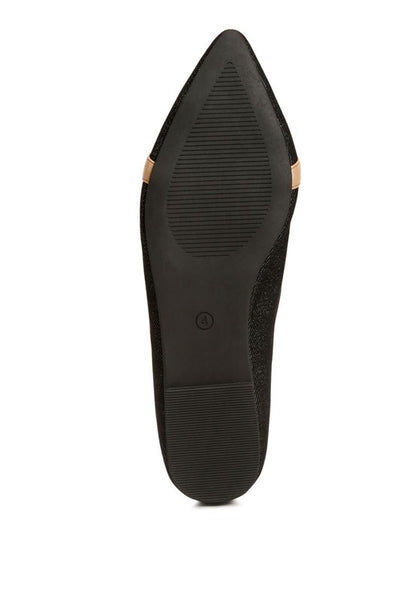Cressida Gold Horsebit Detail Denim Ballet Flats