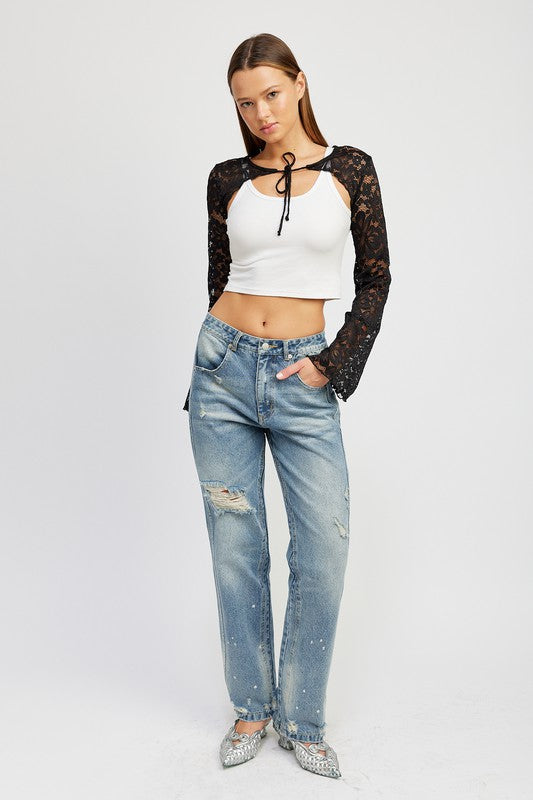 Muse Lace Knit Long Sleeve Cropped Bolero