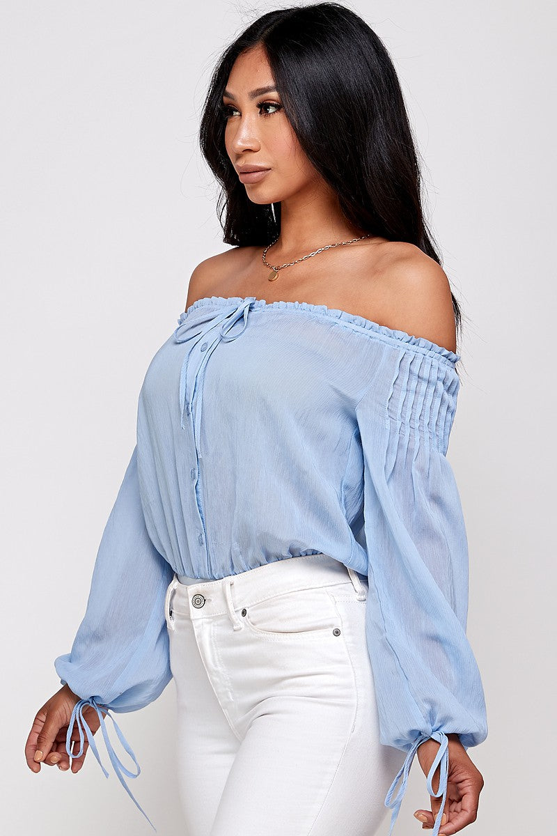 Sandira Bow Detail Off The Shoulder Long Sleeve Bodysuit