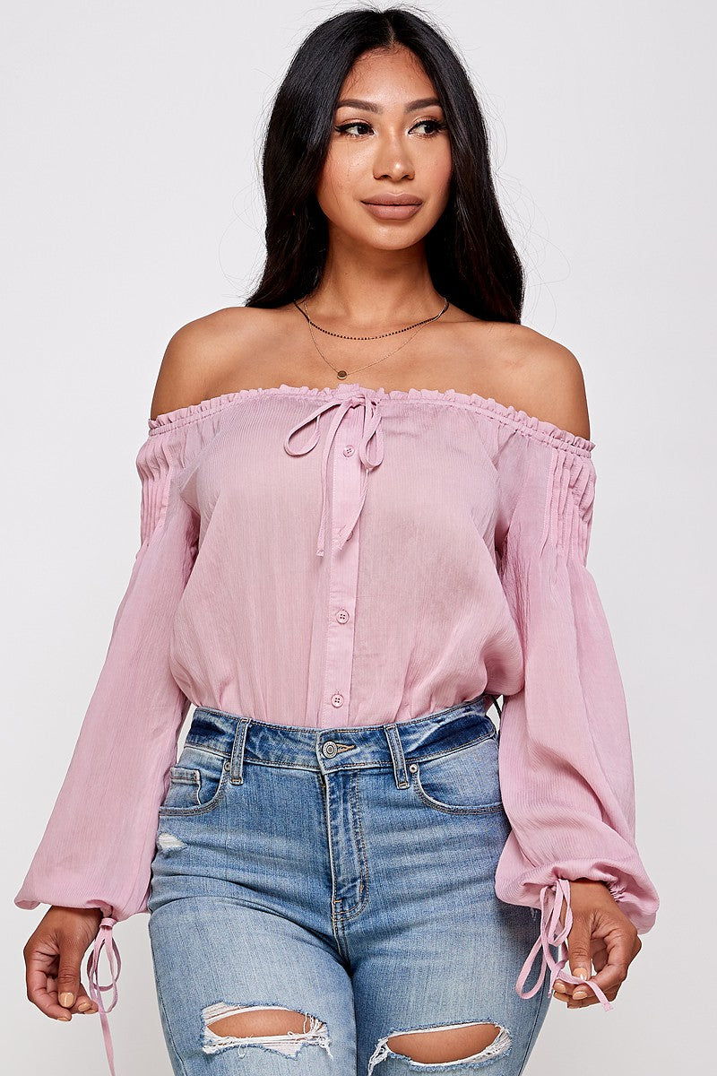Sandira Bow Detail Off The Shoulder Long Sleeve Bodysuit