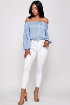 Sandira Bow Detail Off The Shoulder Long Sleeve Bodysuit