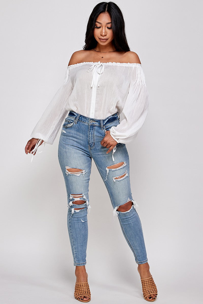 Sandira Bow Detail Off The Shoulder Long Sleeve Bodysuit