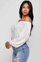 Sandira Bow Detail Off The Shoulder Long Sleeve Bodysuit