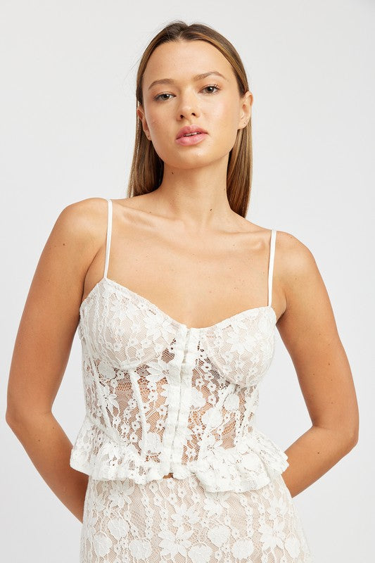 Faye Ruffle Trim Lace Corset Top