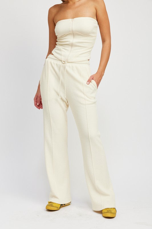 Nafessa High Waist Drawstrings Flare Leg Pants