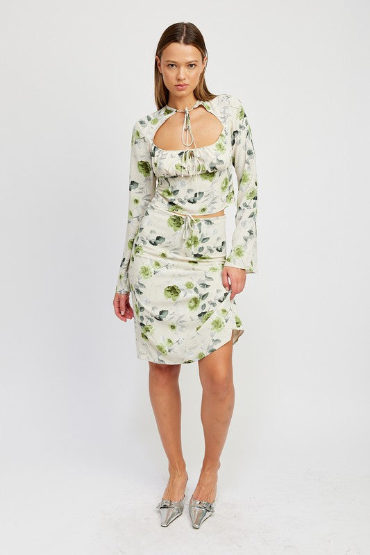 Paloma Bias Cut Floral Print Skirt