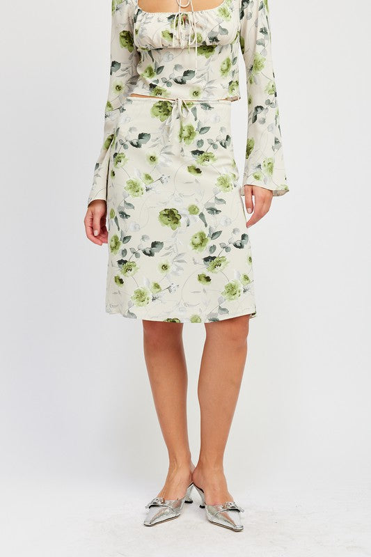 Paloma Bias Cut Floral Print Skirt