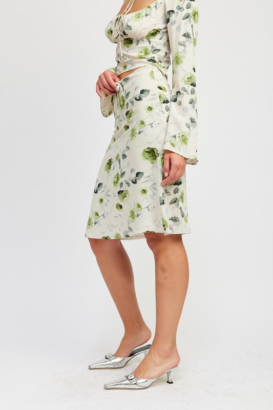 Paloma Bias Cut Floral Print Skirt
