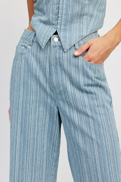 Jonie Light Wash Striped Denim Mid Rise Wide Leg Jeans