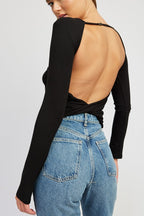 Drea Mock Neck Twist Open Back Long Sleeve Top