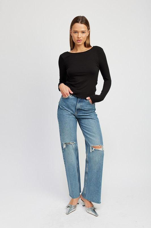 Drea Mock Neck Twist Open Back Long Sleeve Top