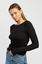 Drea Mock Neck Twist Open Back Long Sleeve Top
