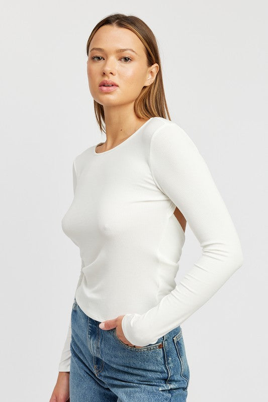 Drea Mock Neck Twist Open Back Long Sleeve Top