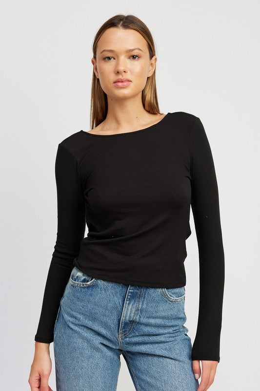 Drea Mock Neck Twist Open Back Long Sleeve Top