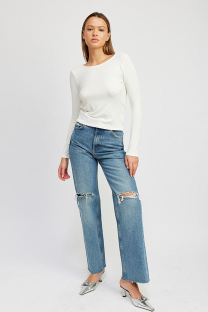 Drea Mock Neck Twist Open Back Long Sleeve Top