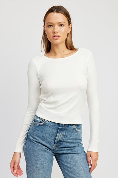 Drea Mock Neck Twist Open Back Long Sleeve Top