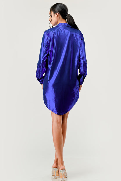 Luna Deep Plunge Long Sleeve Satin Mini Dress