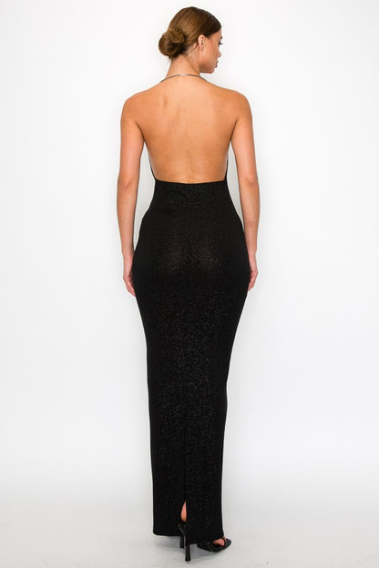 Pamela Halter Neck Open Back Maxi Dress