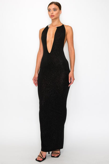 Pamela Halter Neck Open Back Maxi Dress