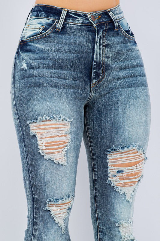 Stormy Acid Wash Distressed Bell Bottom Jeans