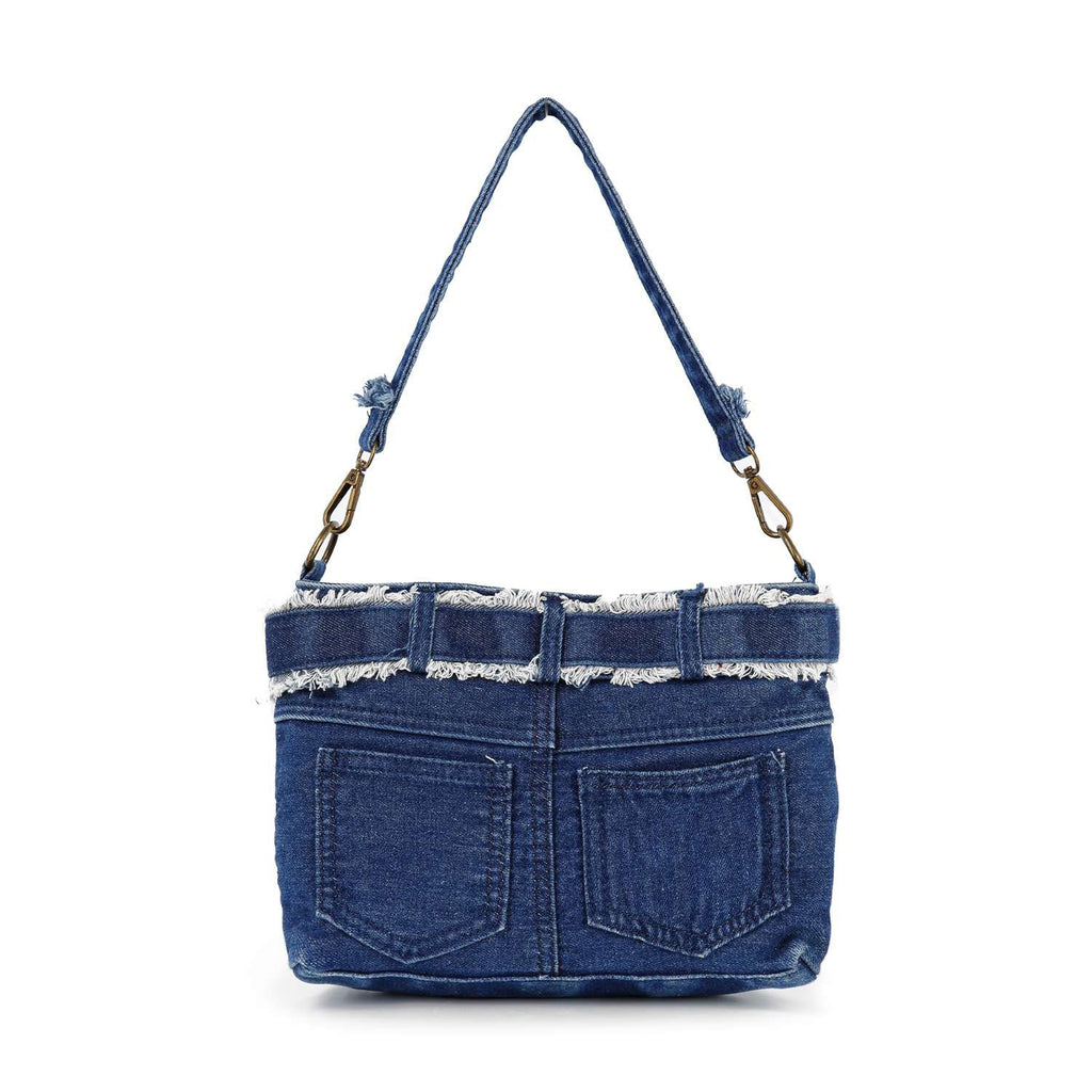 Queens Distressed Denim Crossbody Bag