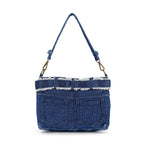 Queens Distressed Denim Crossbody Bag