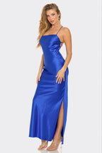Amara Cami Strap Open Back Satin Maxi Dress