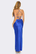 Amara Cami Strap Open Back Satin Maxi Dress