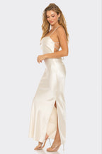 Amara Cami Strap Open Back Satin Maxi Dress