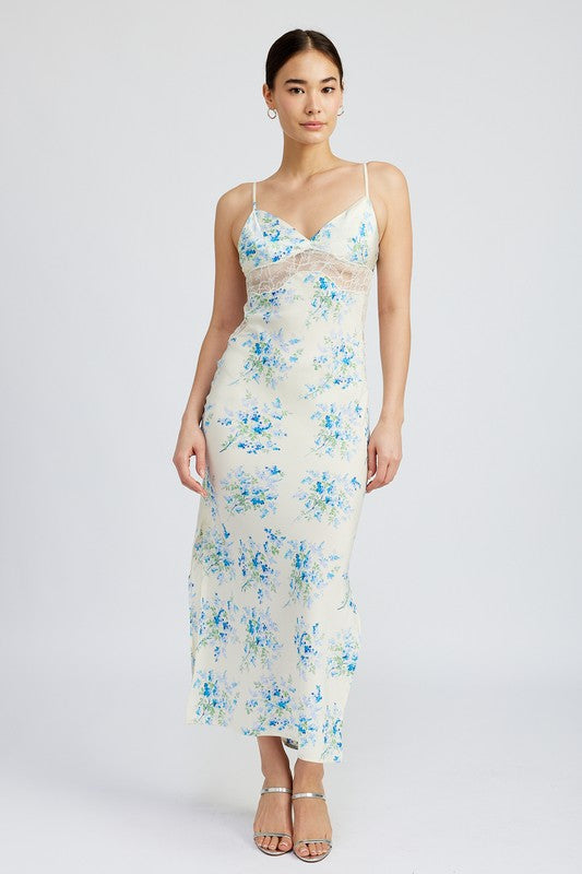 Tori Lace Detail Floral Satin Slip Dress