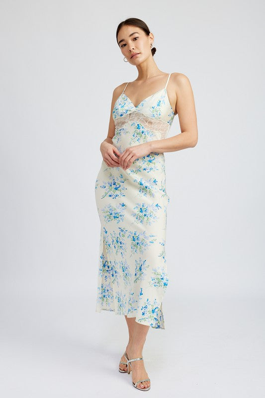 Tori Lace Detail Floral Satin Slip Dress