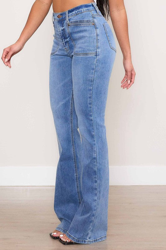 Sade Square Pocket Front High Rise Bootcut Jeans