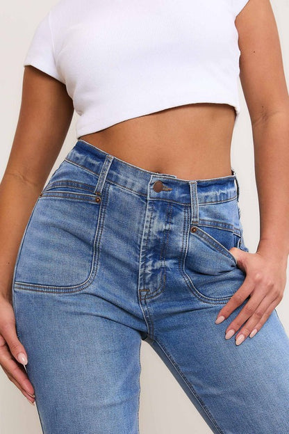 Sade Square Pocket Front High Rise Bootcut Jeans