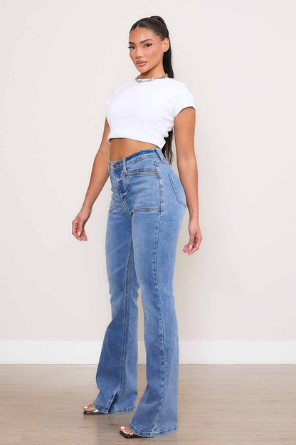 Sade Square Pocket Front High Rise Bootcut Jeans