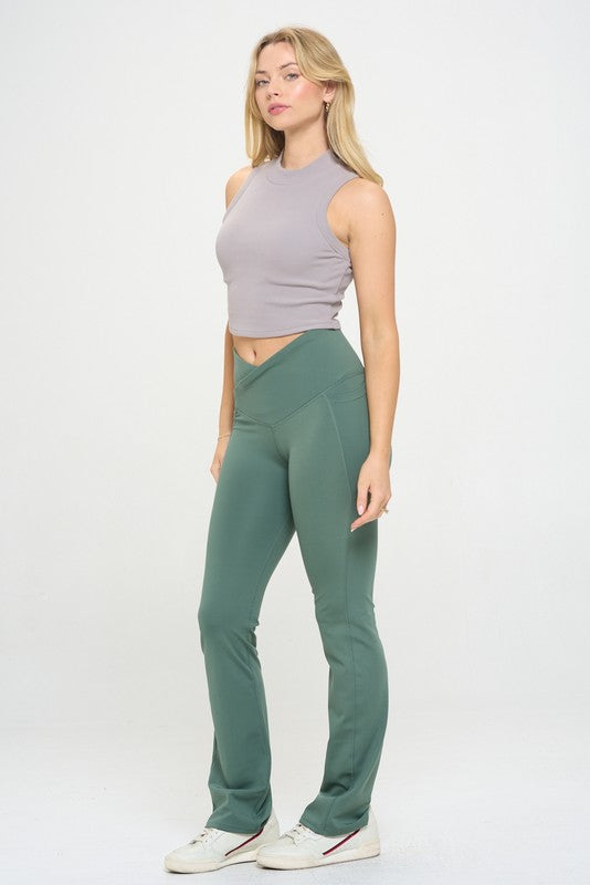 Comfy Peach Crossover High Waisted Flare Leggings