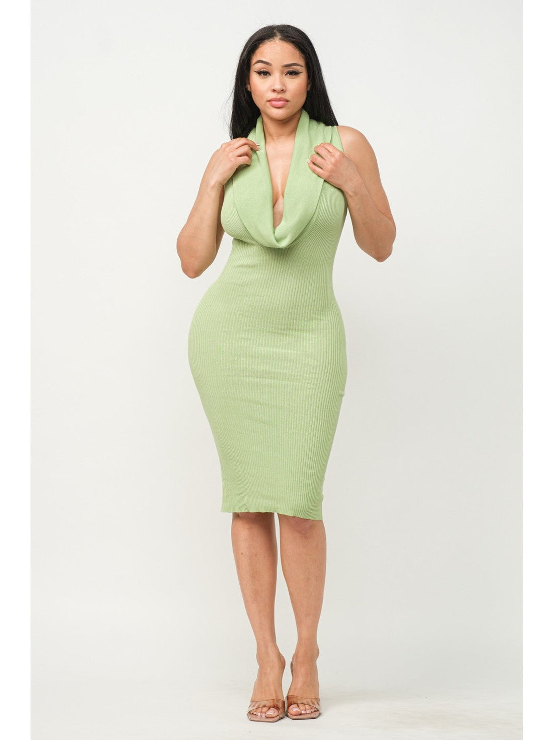 Tianna Sleeveless Cowl Neck Bodycon Midi Dress