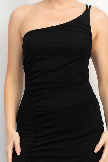 Sky One Shoulder Front Slit Mesh Maxi Dress