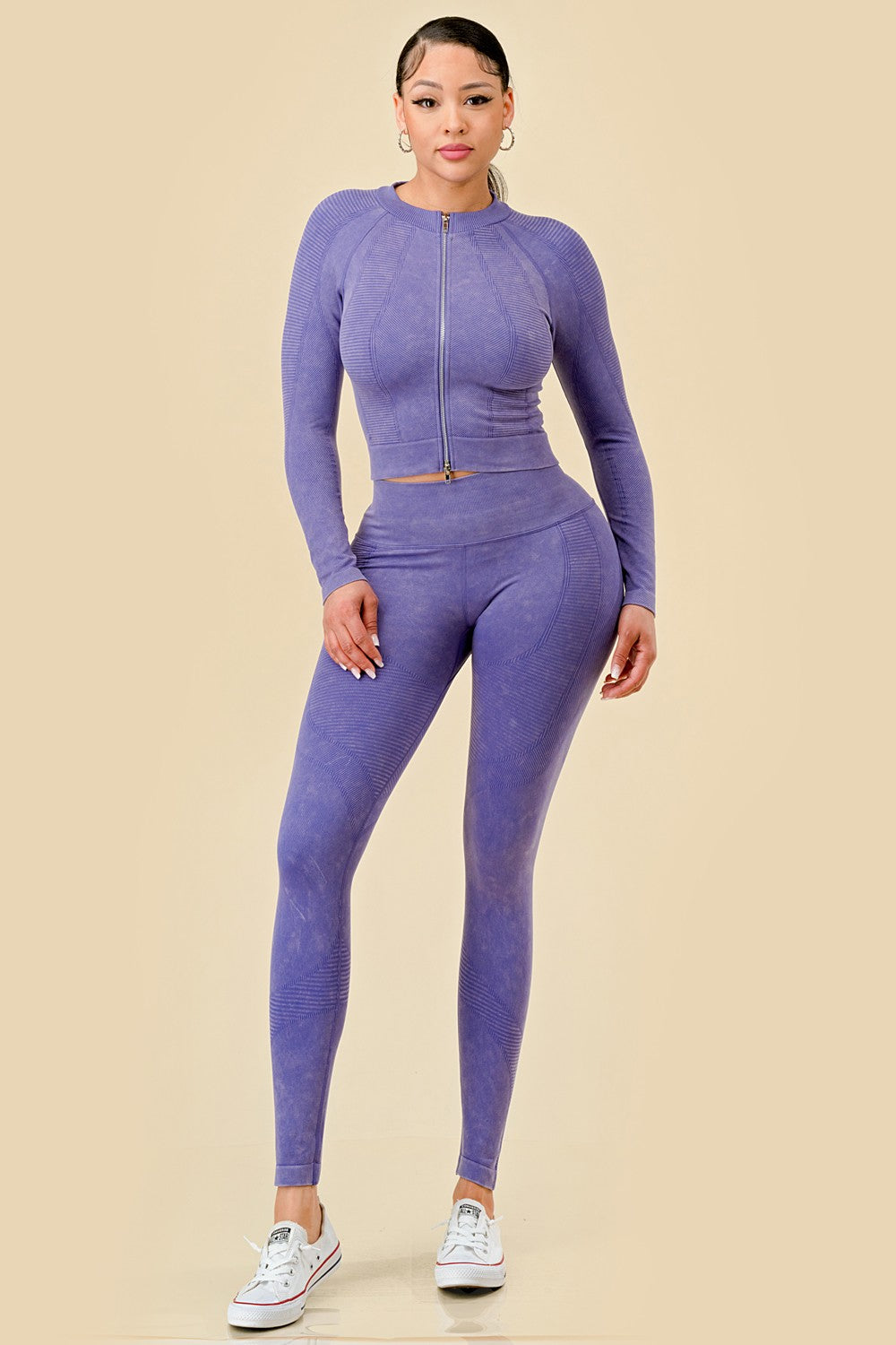 Work It Two Piece Mineral Wash Zip Up Activewear Set