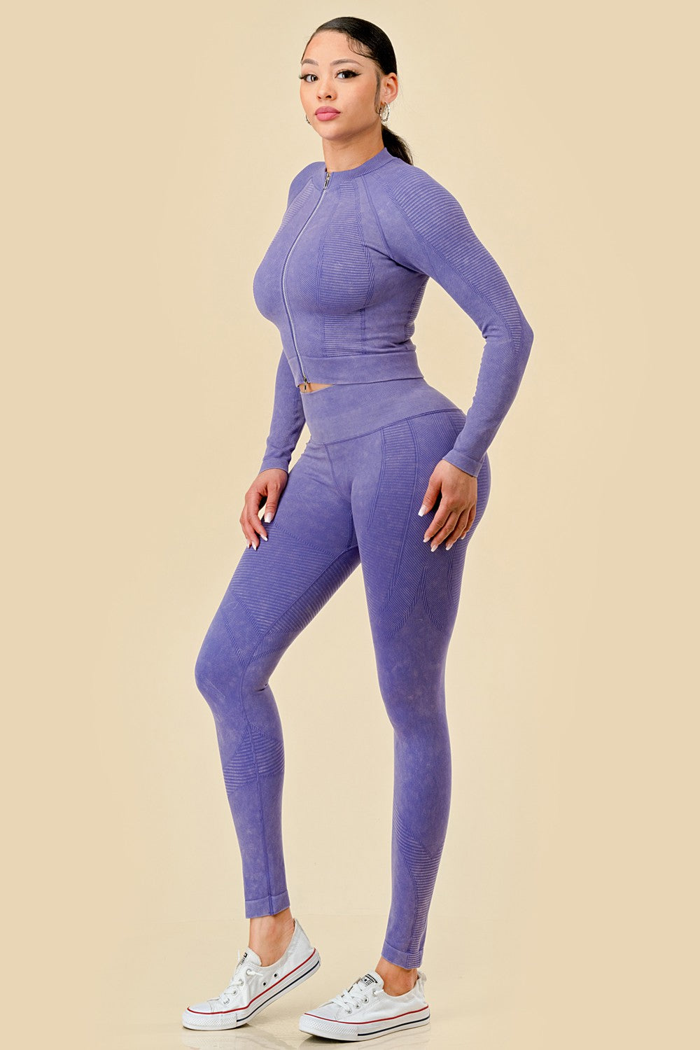 Work It Two Piece Mineral Wash Zip Up Activewear Set