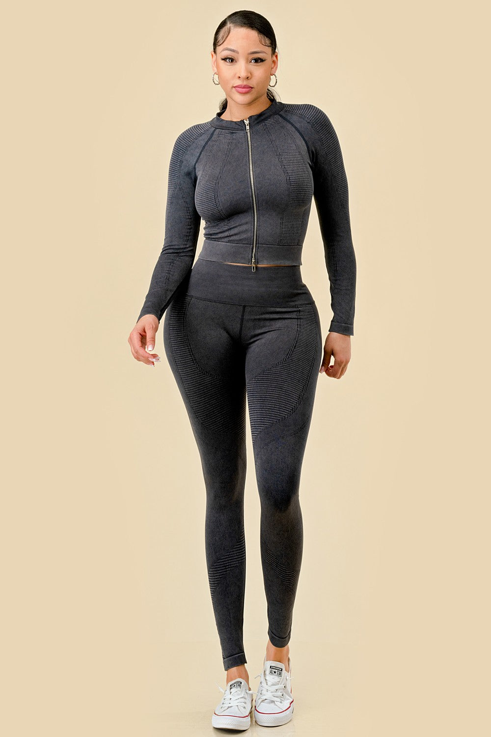 Work It Two Piece Mineral Wash Zip Up Activewear Set