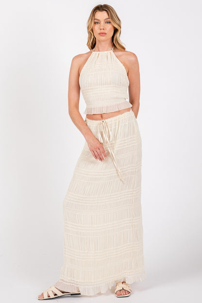 Guadalupe Smocked Two Piece Open Back Top &amp; Maxi Skirt Set