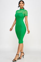 Belinda Sheer Mock Neck Bodycon Mesh Midi Dress