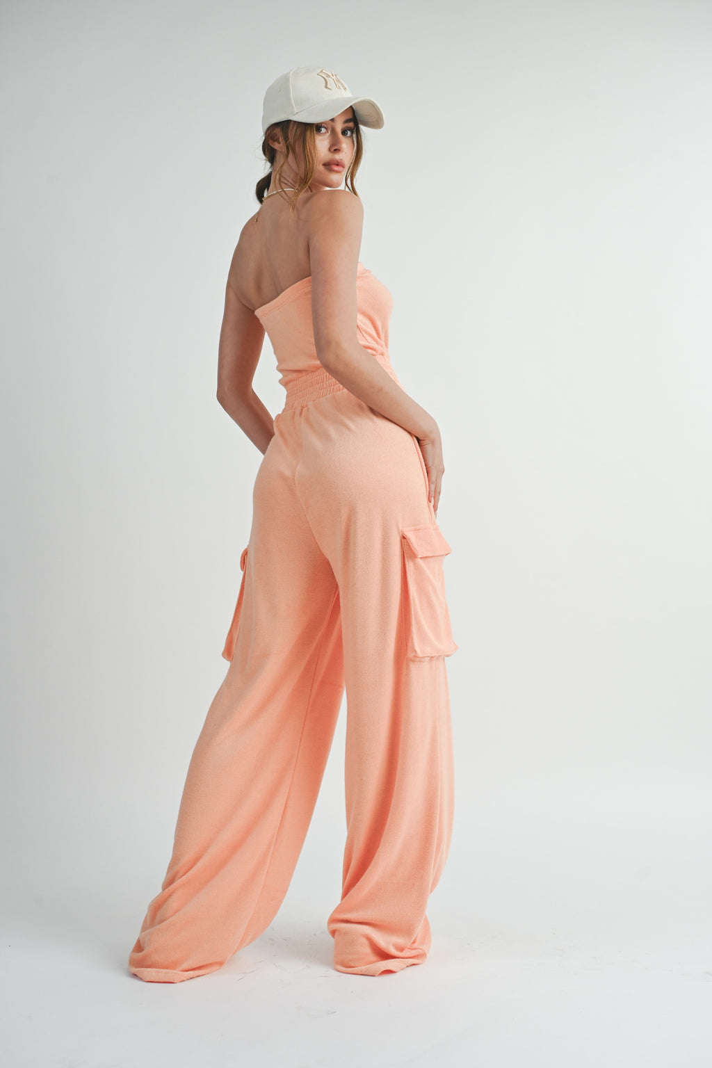 Alice Cinched Waist Strapless Tube Cargo Jumpsuit