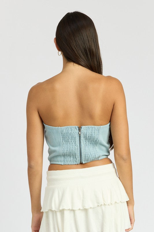 Valentina Rosette Decor Denim Corset Top