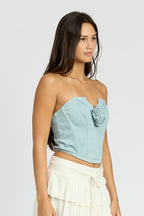 Valentina Rosette Decor Denim Corset Top